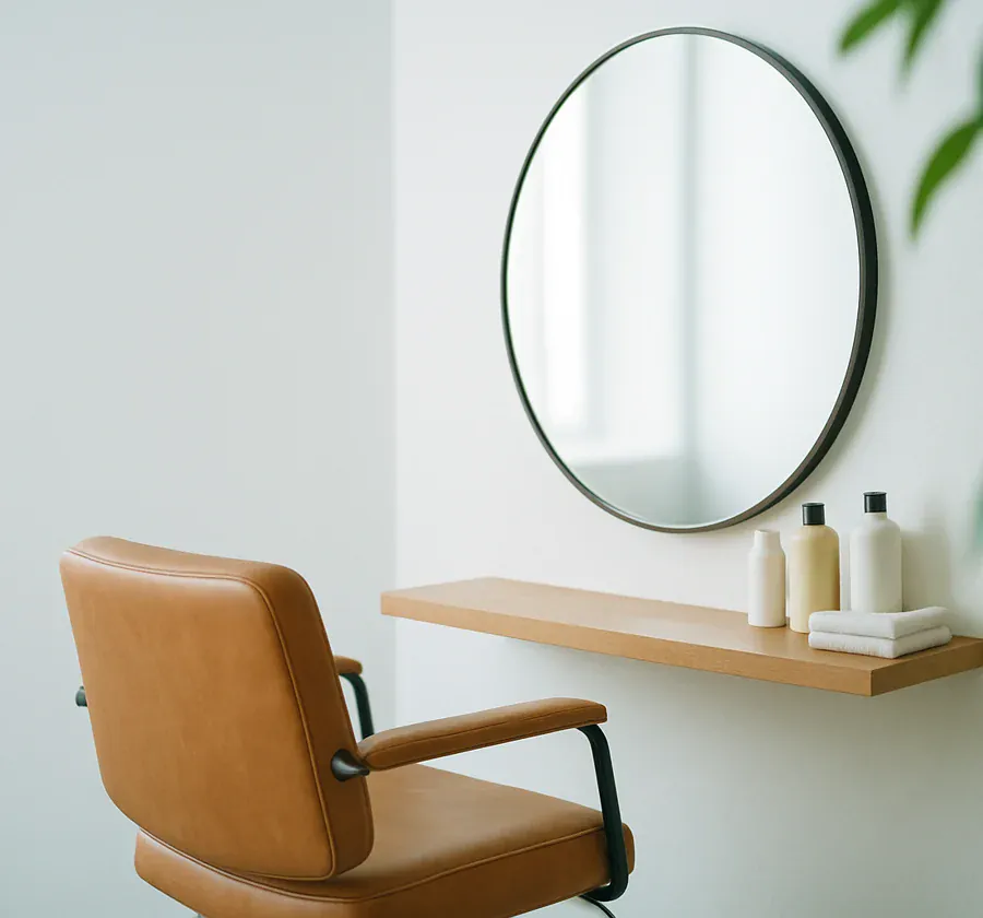 A salon chair and mirror, the kind of photo a business adds to its booking page