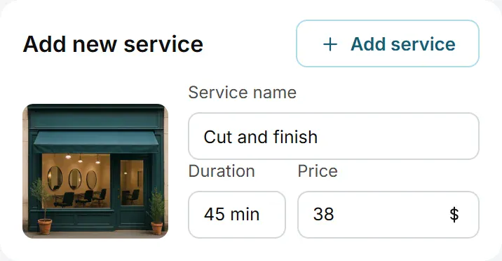 Adding a new service with a name, duration and price