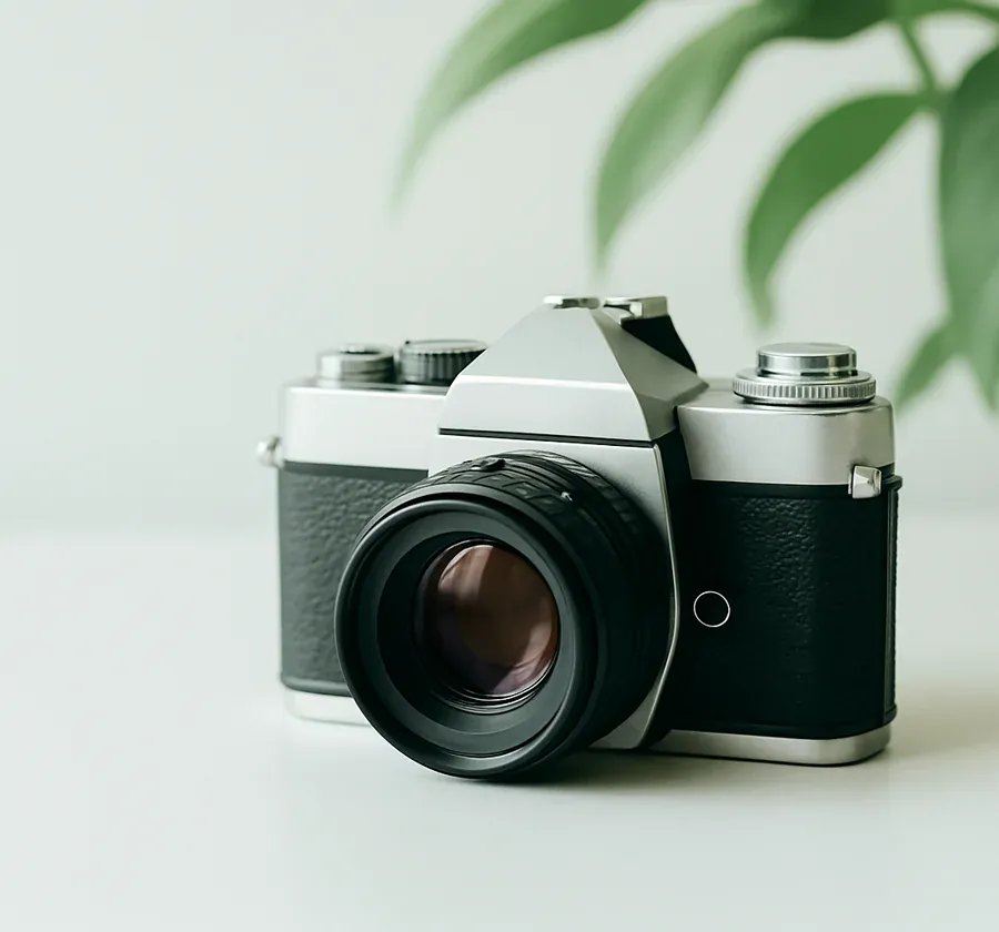 A vintage 35mm film camera, the lot being bid on
