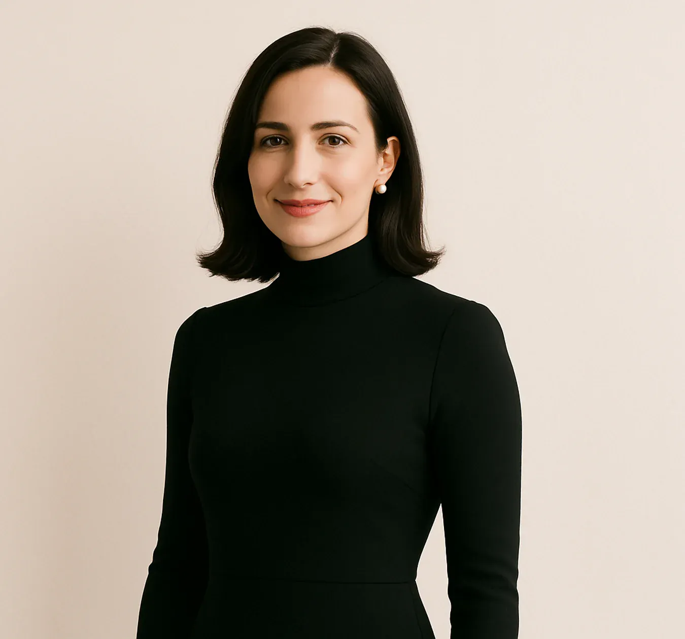 A portrait of a woman in a black evening dress, the kind of photo a member adds to a profile