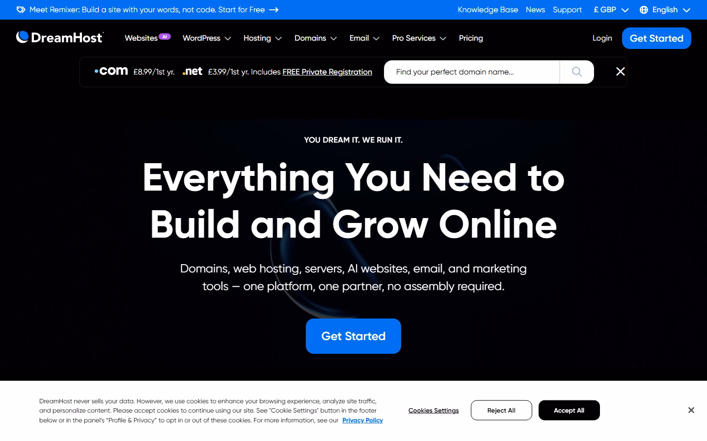 DreamHost homepage screenshot